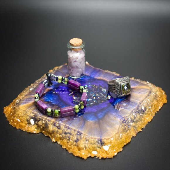 Golden Sunburst Crystal Edge Vanity Tray | Jewelry Tray | Candle Tray - Picture 3 of 3